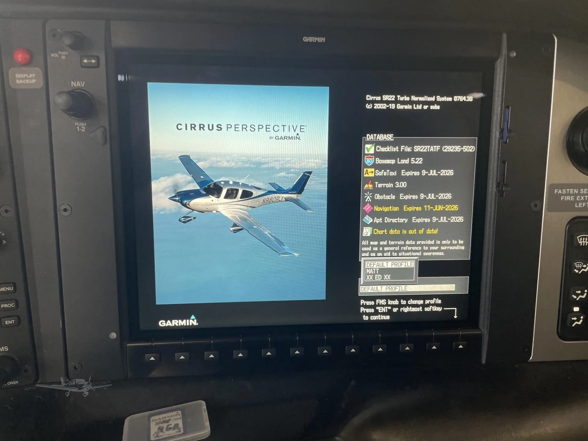 Avionics suite of a 2009 CIRRUS SR22-G3 TURBO.