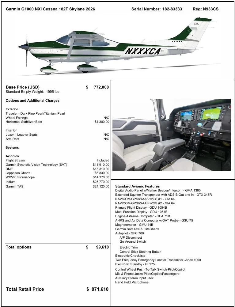 2026 CESSNA 182T SKYLANE