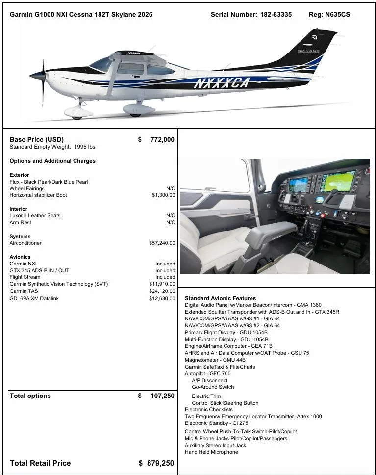 2026 CESSNA 182T SKYLANE