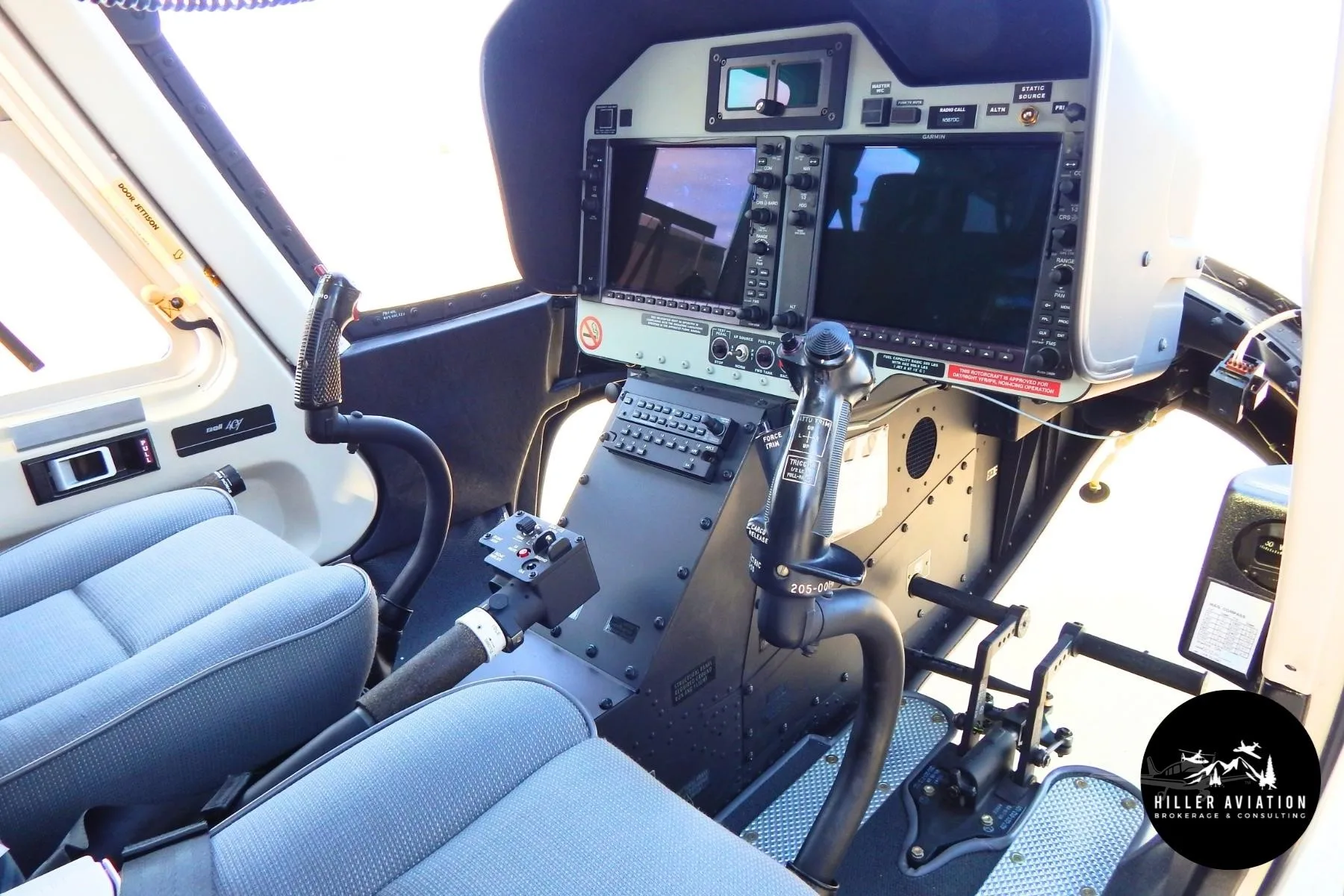 Cockpit and instrument panel of a 2021 BELL 407GXI.