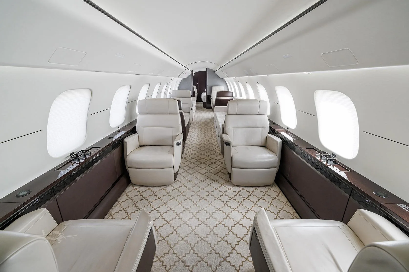 Cabin interior of a 2019 BOMBARDIER GLOBAL 8000.