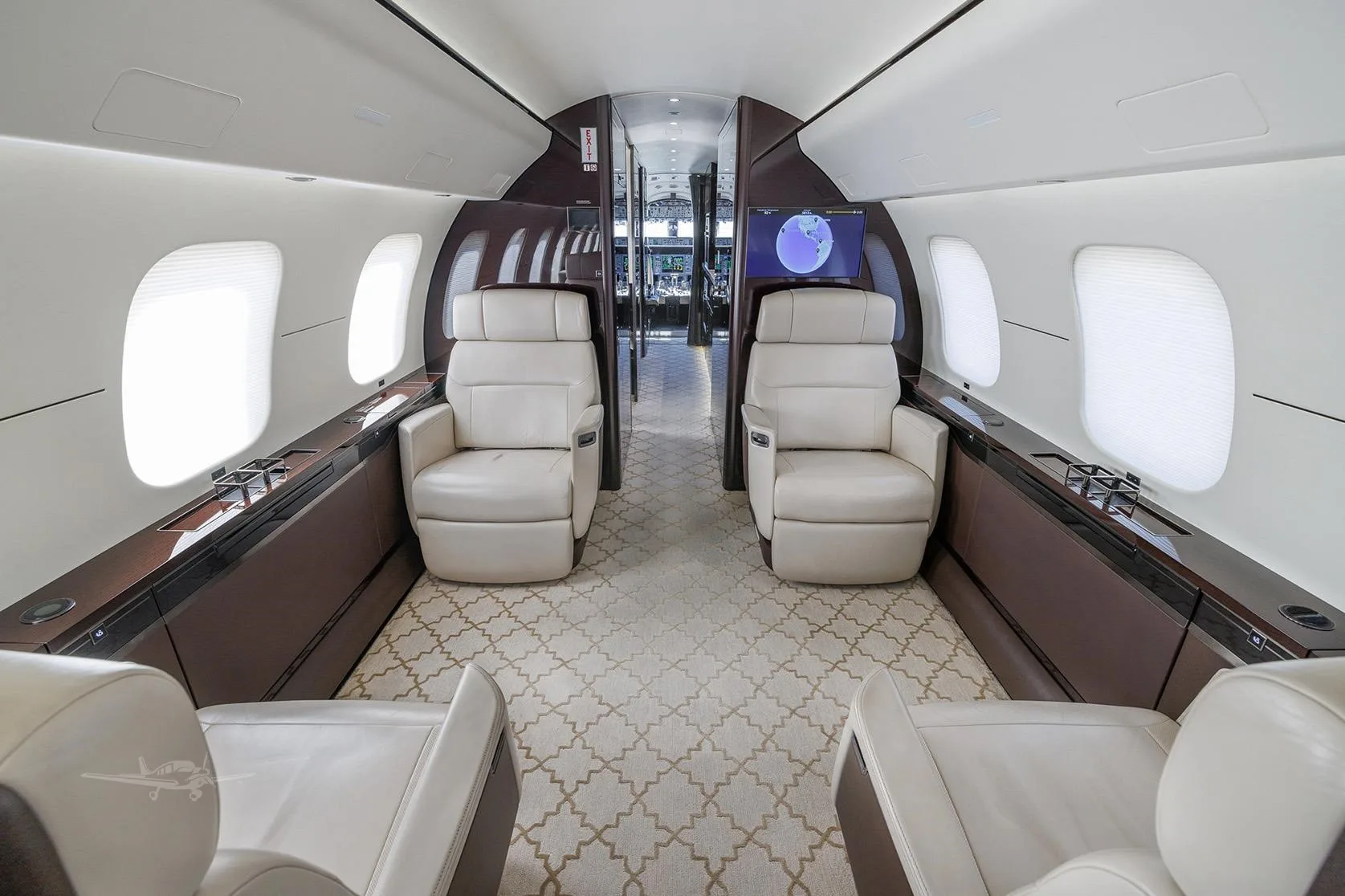 Cabin interior of a 2019 BOMBARDIER GLOBAL 8000.