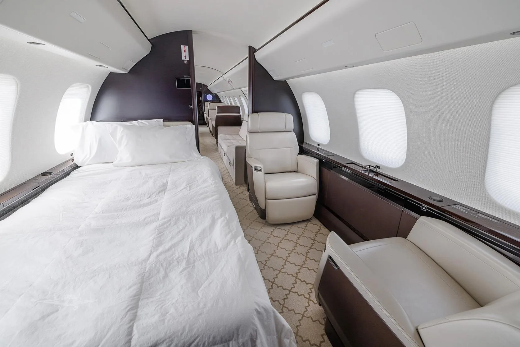 Cabin interior of a 2019 BOMBARDIER GLOBAL 8000.