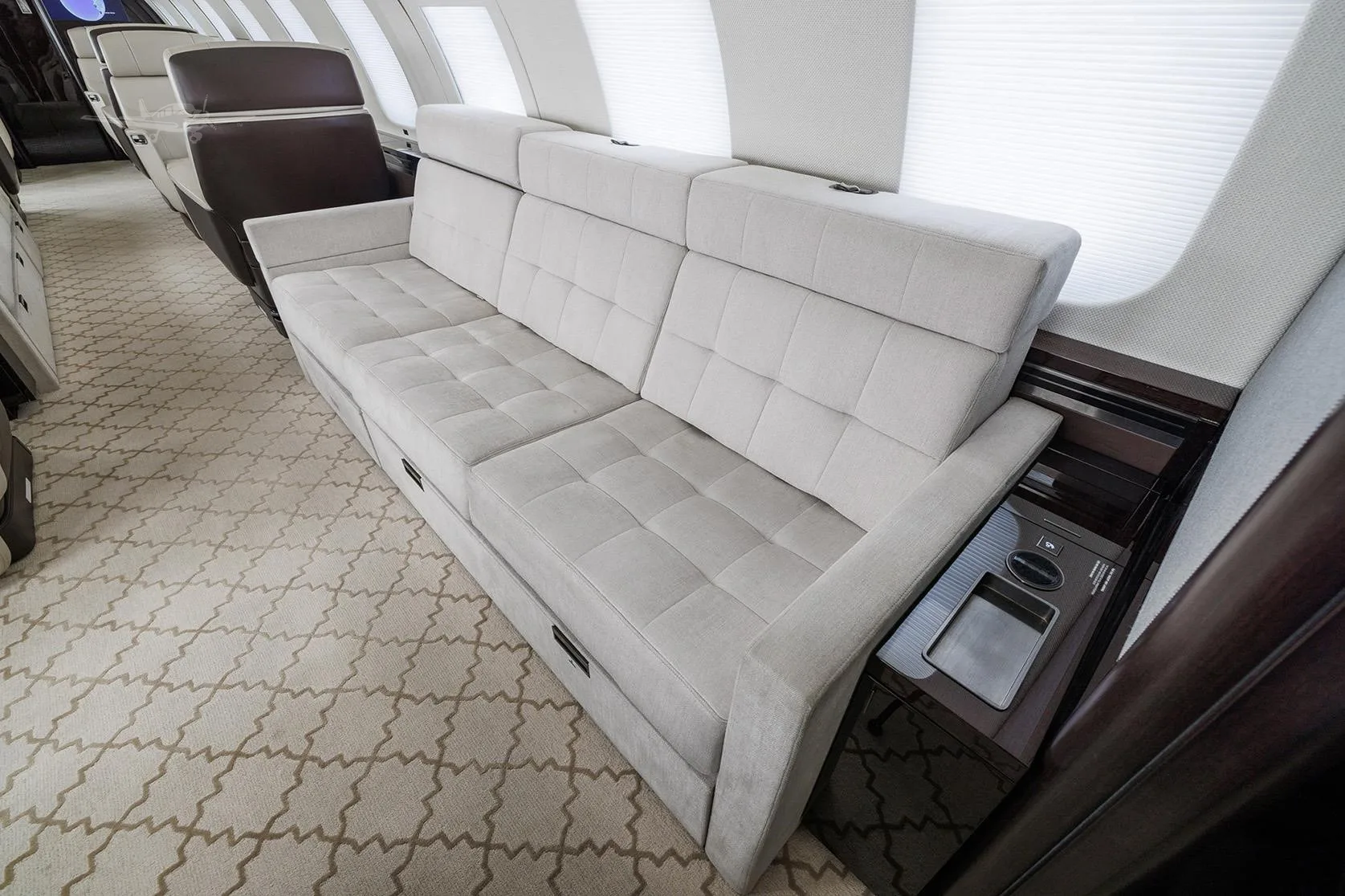 Cabin interior of a 2019 BOMBARDIER GLOBAL 8000.