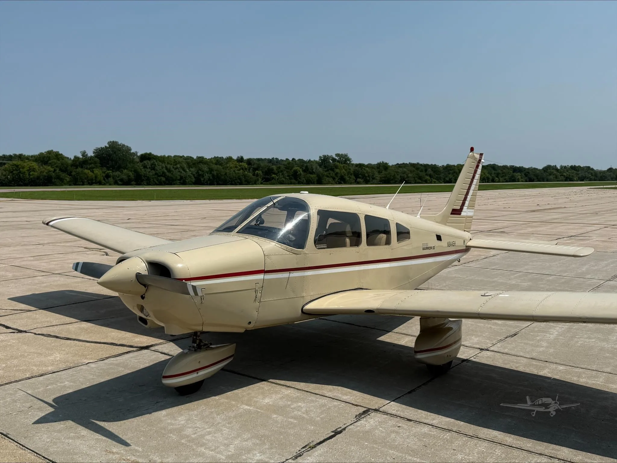 Exterior view of a 1981 PIPER WARRIOR II, N8445H.