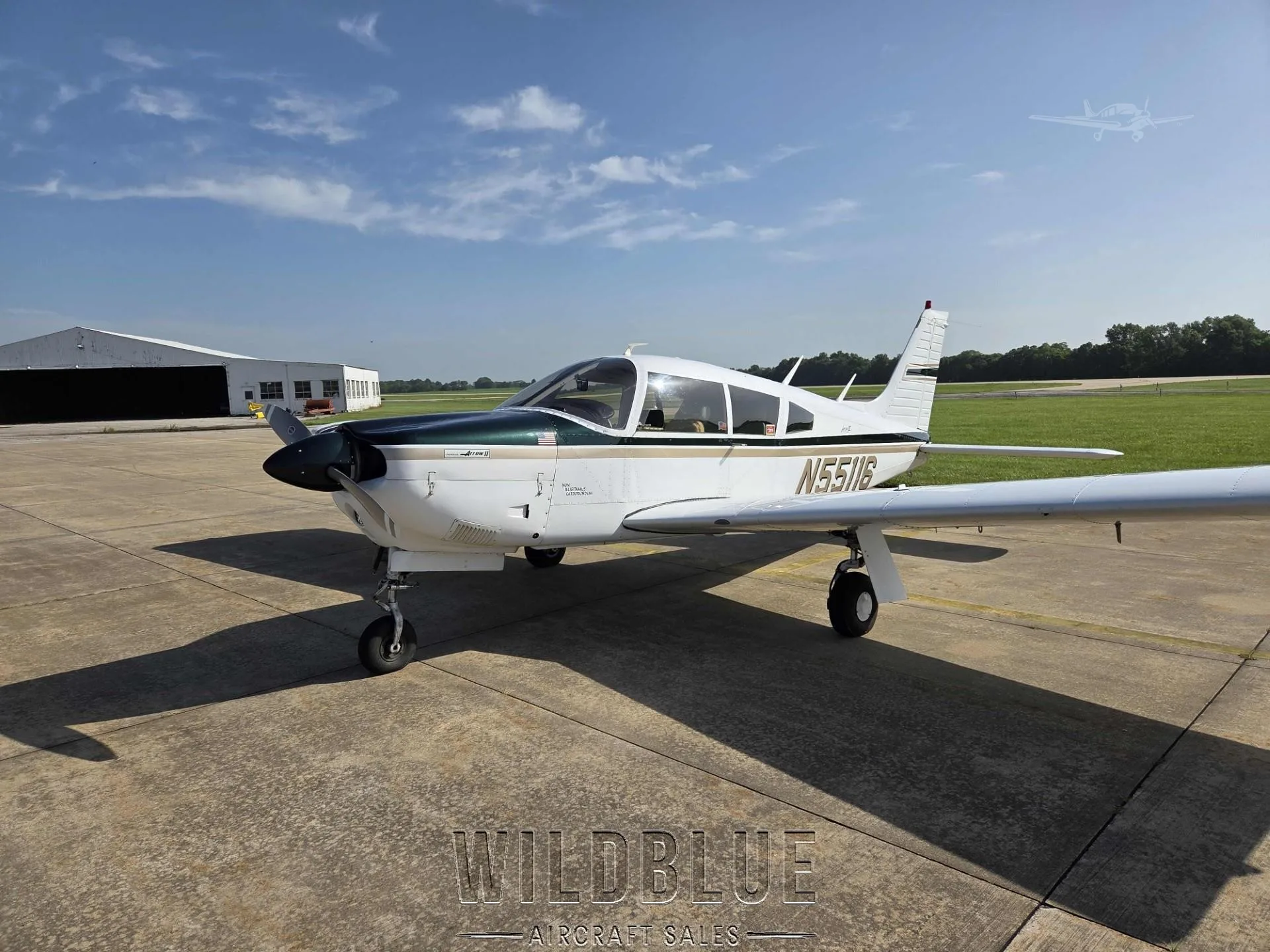 Exterior view of a 1973 PIPER ARROW II, N55116.