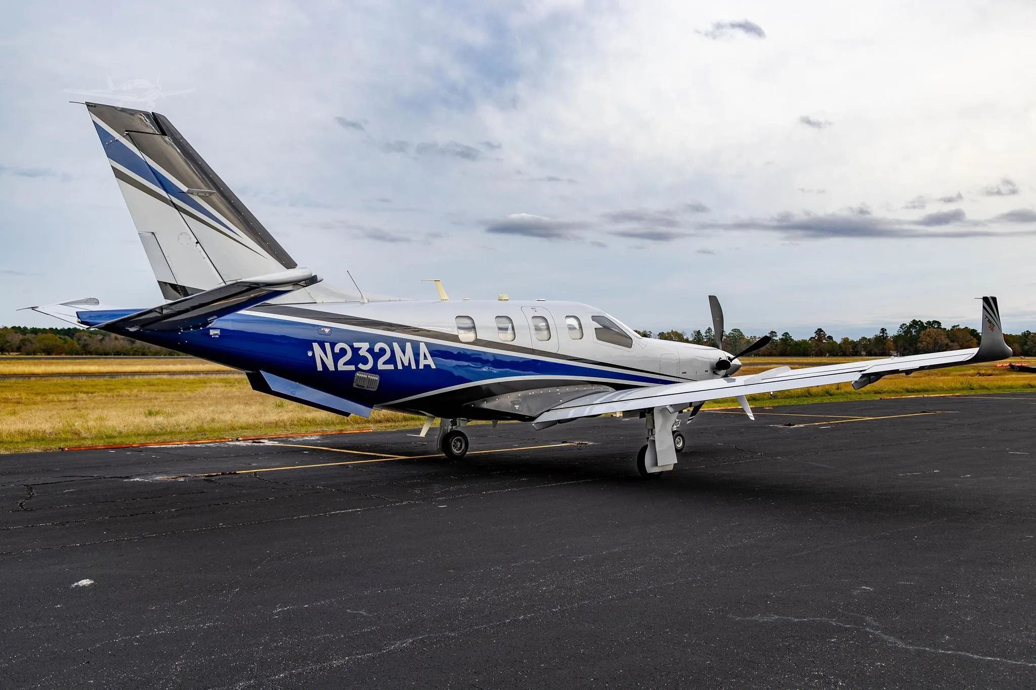 Exterior view of a 2016 DAHER TBM 930, N232MA.