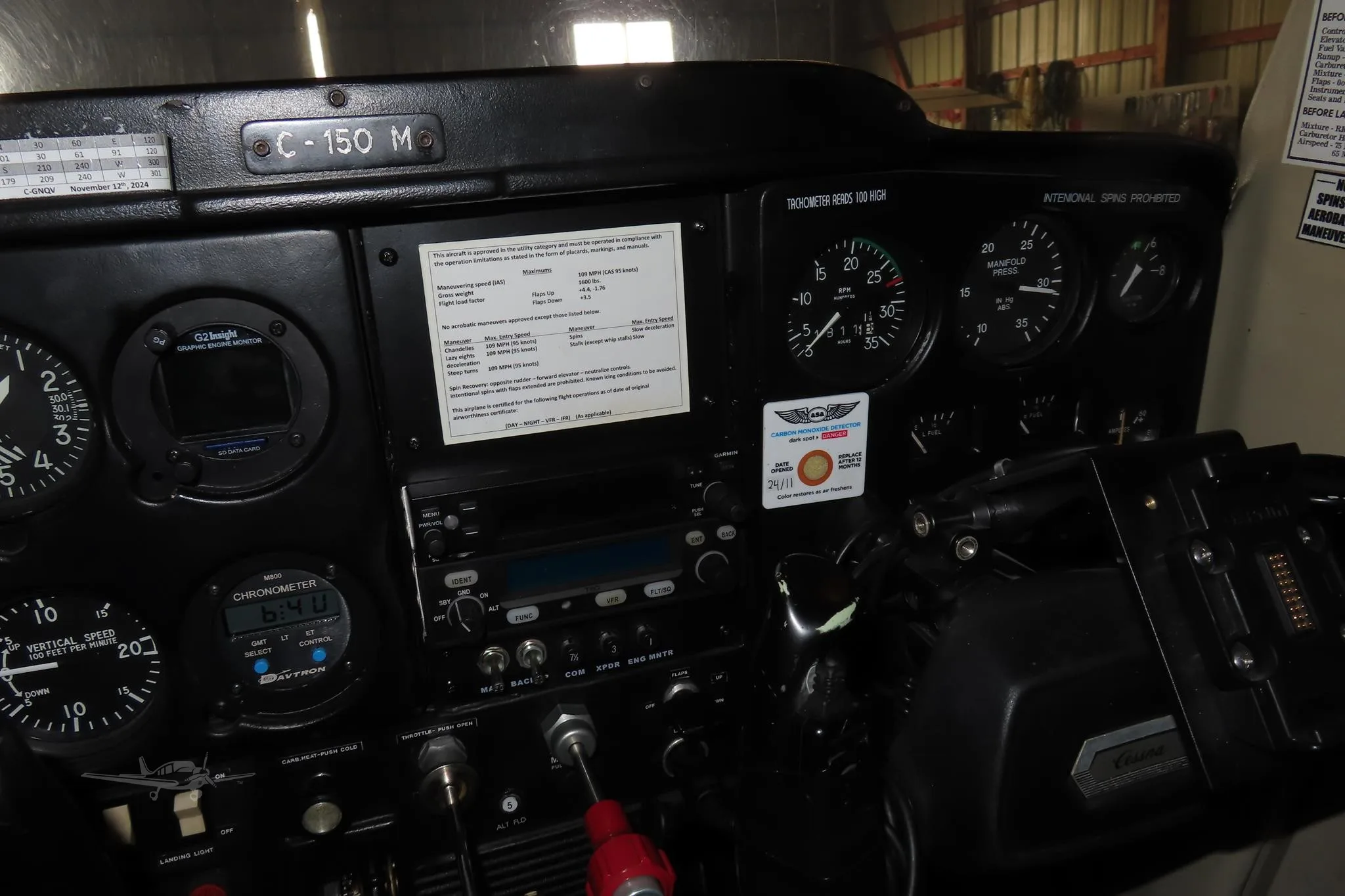 Cockpit and instrument panel of a 1975 CESSNA 150.