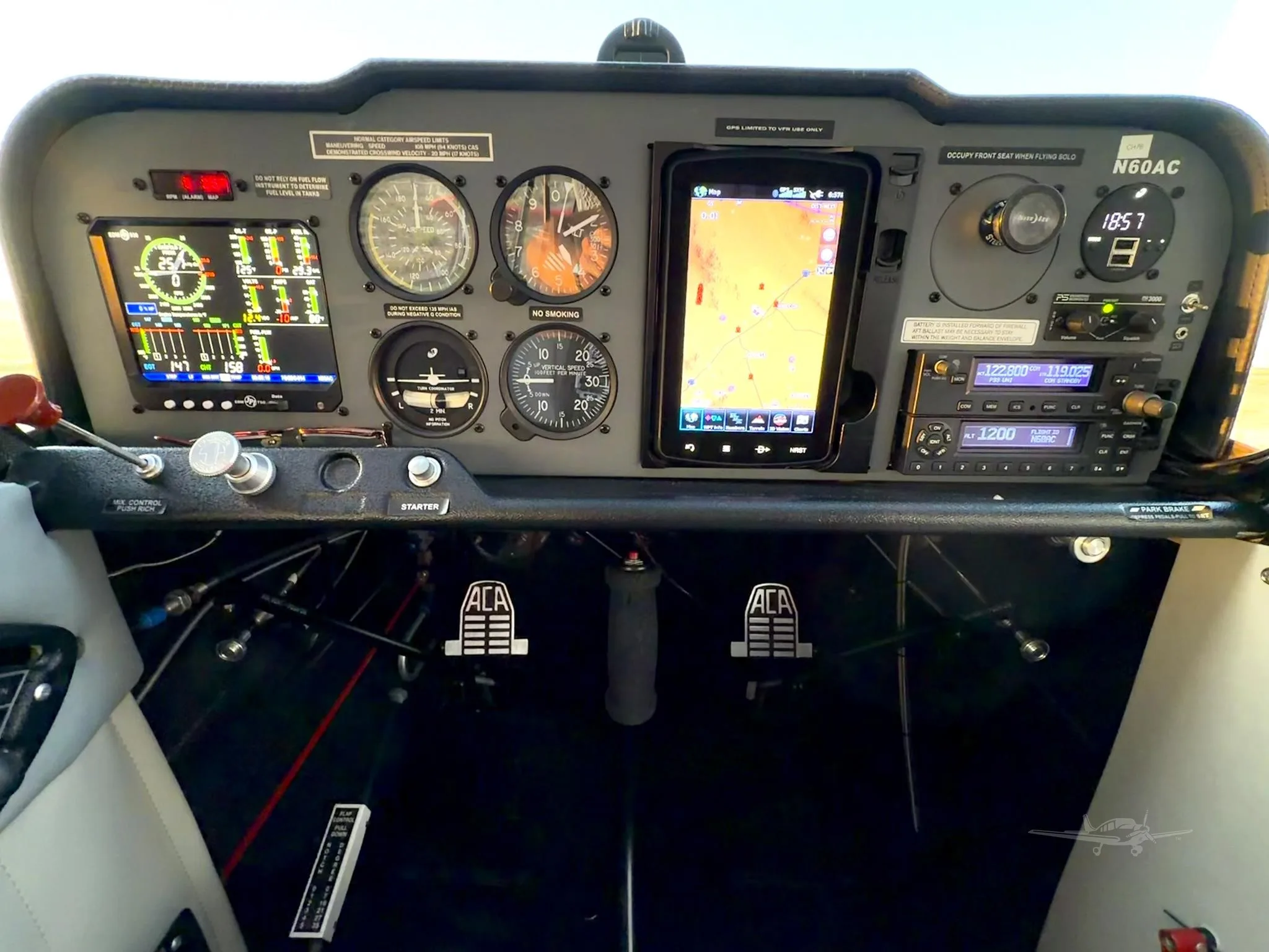 Cockpit and instrument panel of a 2019 AMERICAN CHAMPION 7-GCBC HIGH COUNTRY EXPLORER.