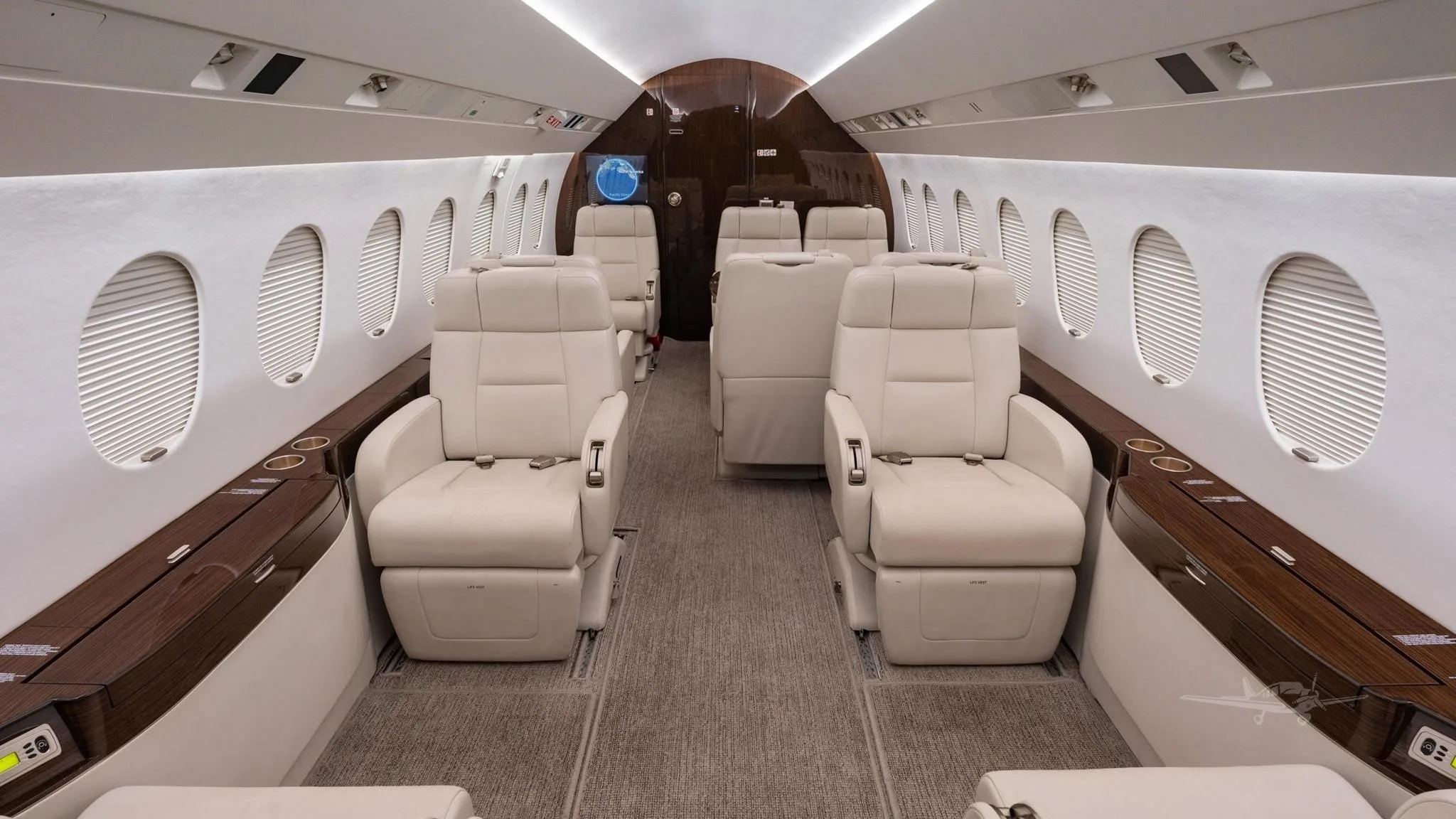 Cabin interior of a 2008 DASSAULT FALCON 2000LX.
