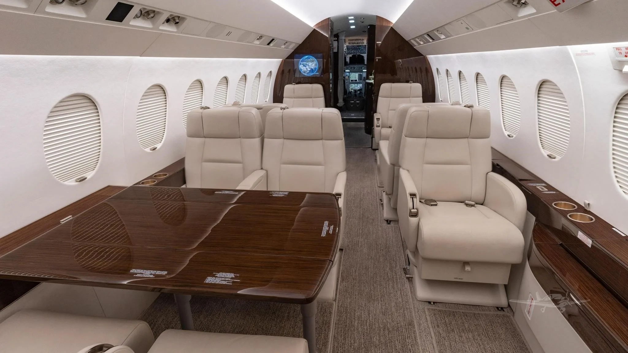 Cabin interior of a 2008 DASSAULT FALCON 2000LX.