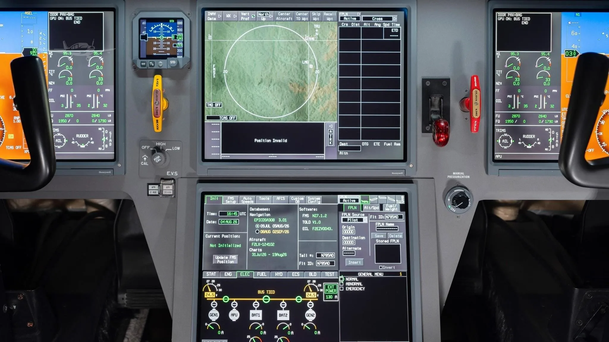 Cockpit and instrument panel of a 2008 DASSAULT FALCON 2000LX.