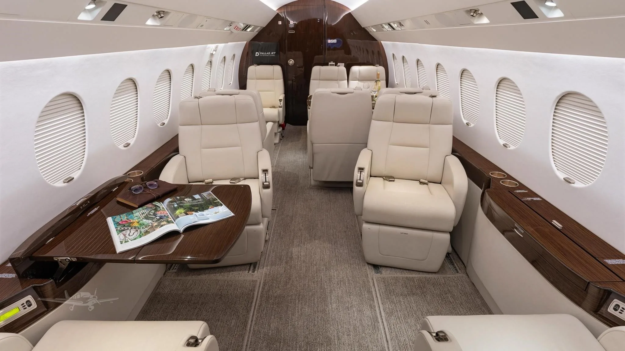 Cabin interior of a 2008 DASSAULT FALCON 2000LX.