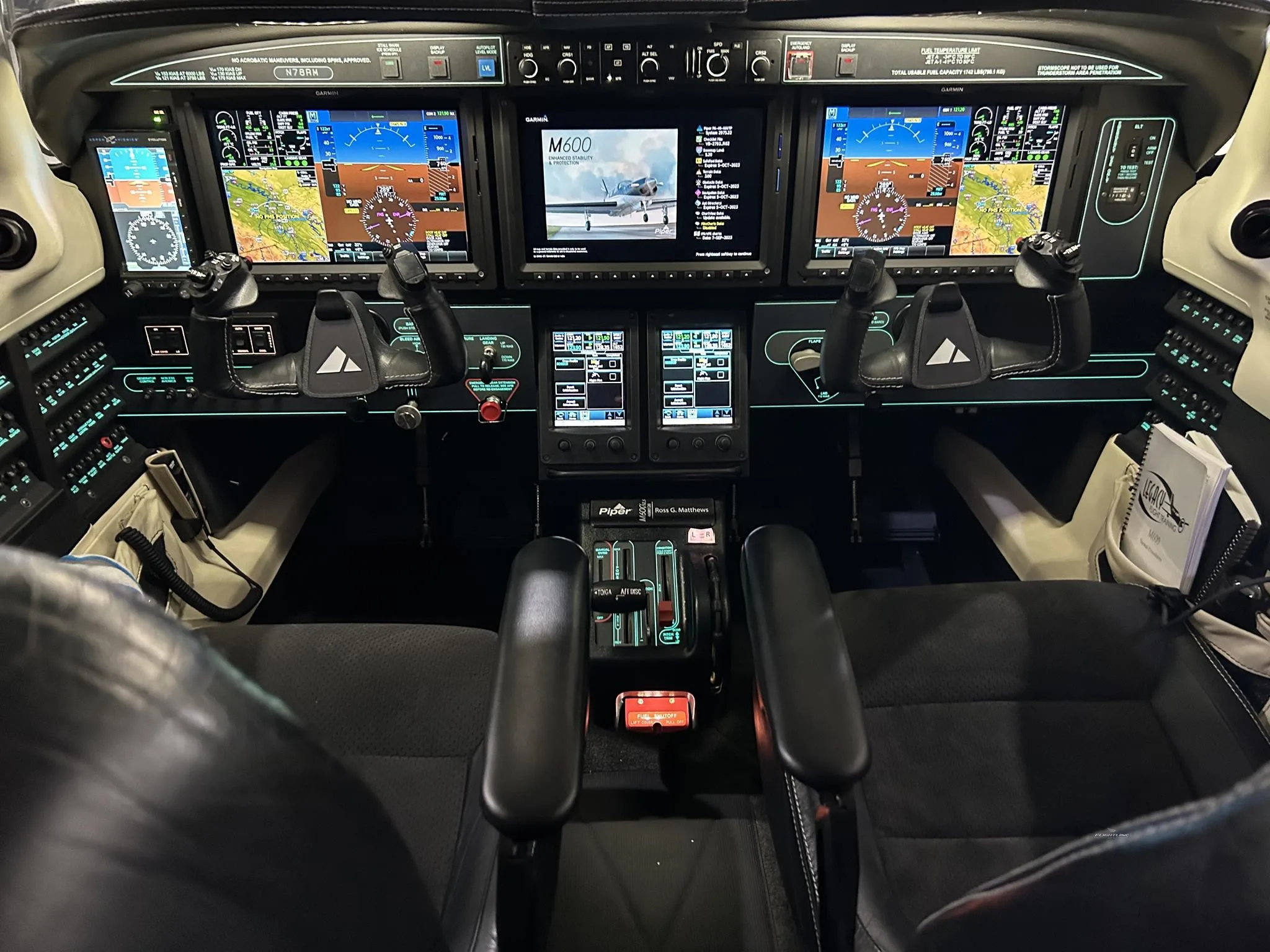 Cockpit and instrument panel of a 2020 PIPER M600 SLS.