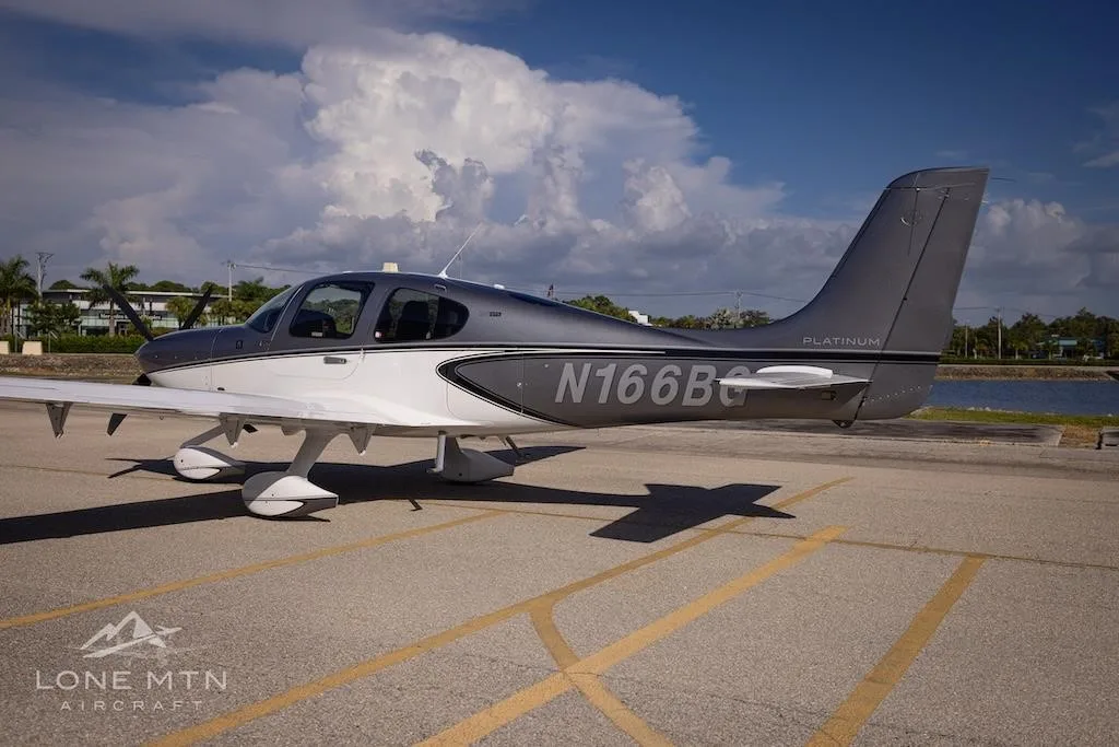 Exterior view of a 2023 CIRRUS SR22-G6 TURBO, N166BG.