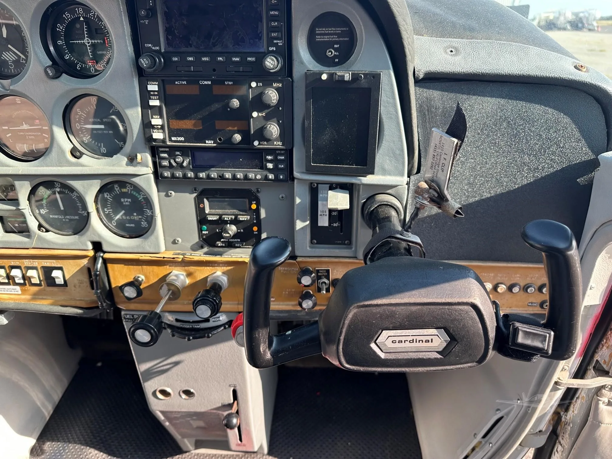 Cockpit and instrument panel of a 1974 CESSNA 177.