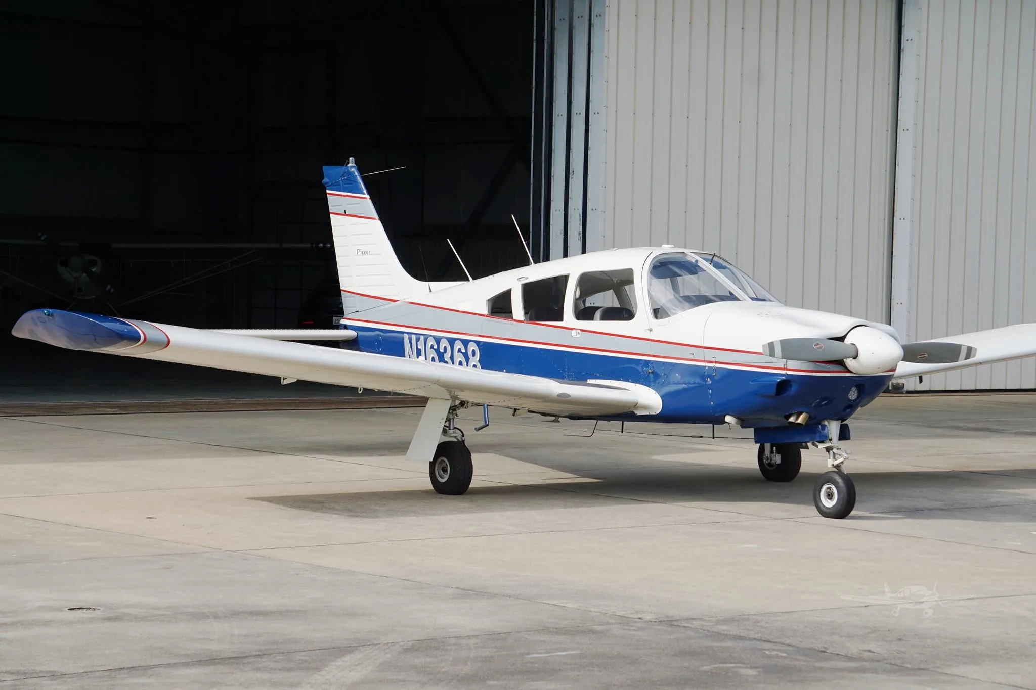 Exterior view of a 1973 PIPER ARROW II, N16368.