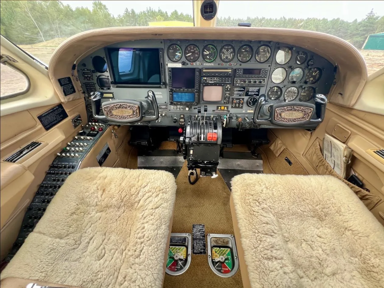 Cockpit and instrument panel of a 1976 CESSNA 414.