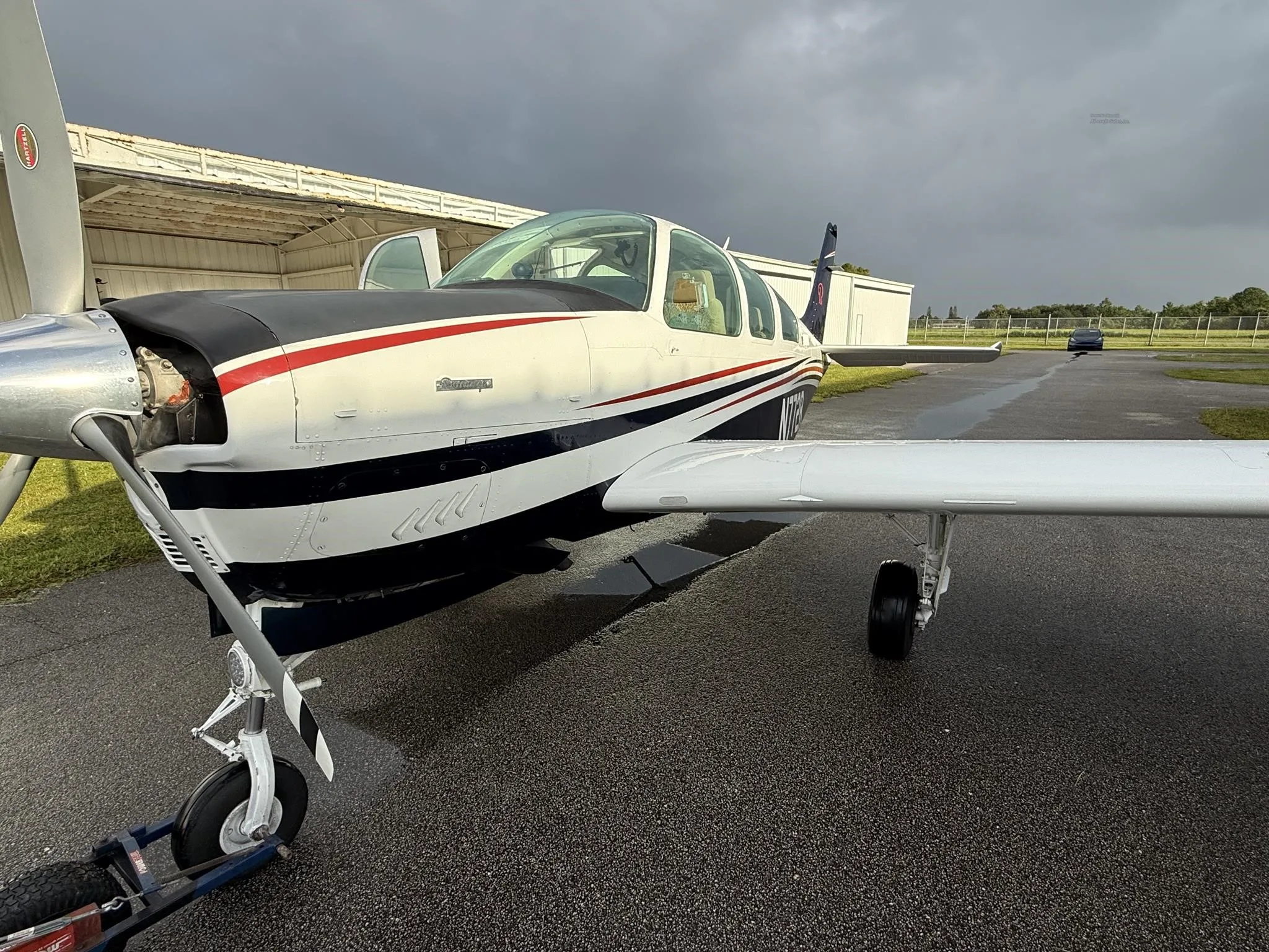 Exterior view of a 1980 BEECHCRAFT F33A BONANZA, N772R.