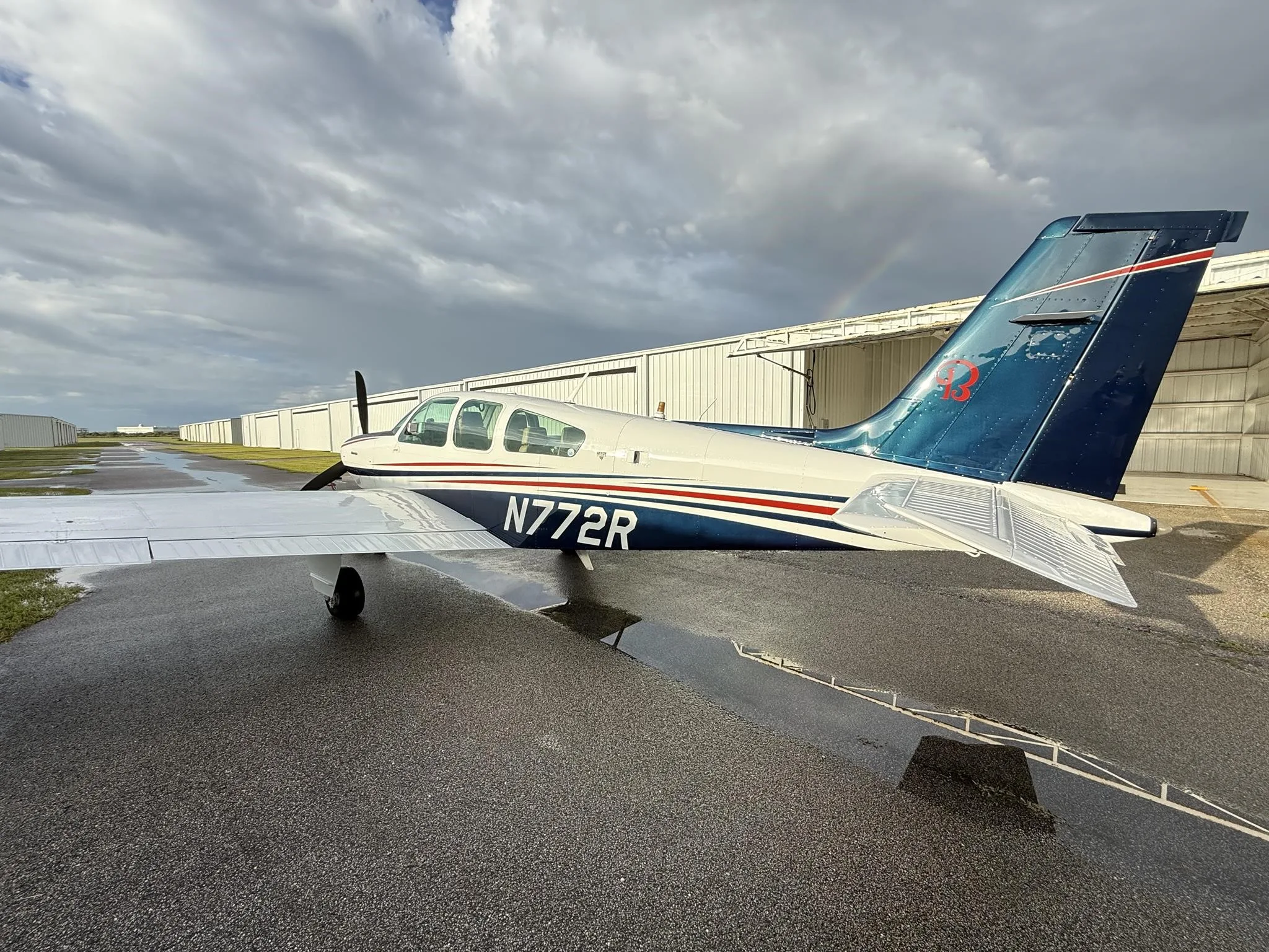 Exterior view of a 1980 BEECHCRAFT F33A BONANZA, N772R.