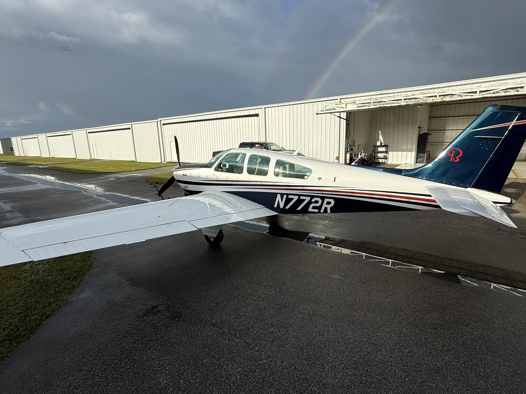 Exterior view of a 1980 BEECHCRAFT F33A BONANZA, N772R.