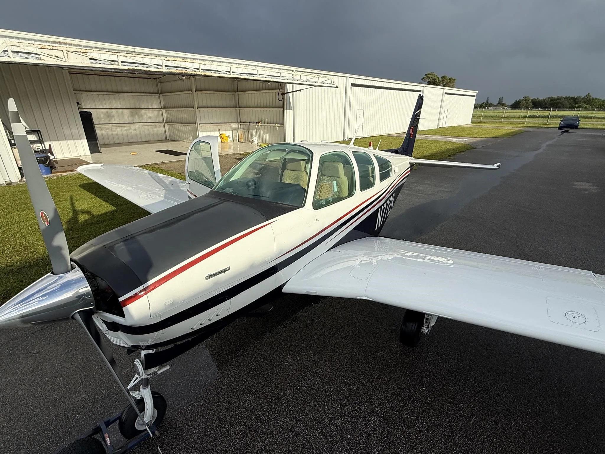 Exterior view of a 1980 BEECHCRAFT F33A BONANZA, N772R.