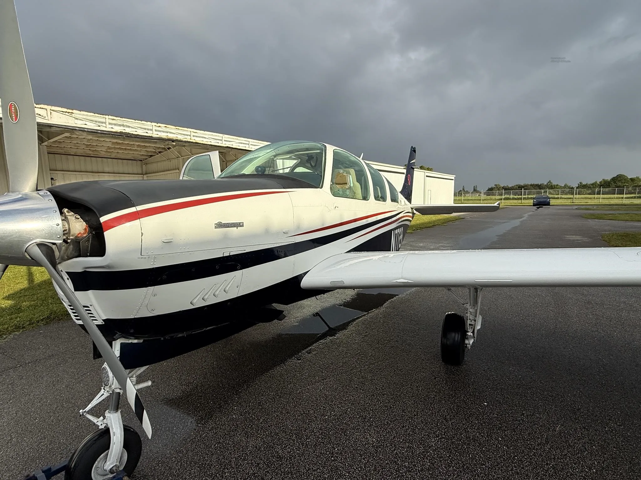 Exterior view of a 1980 BEECHCRAFT F33A BONANZA, N772R.