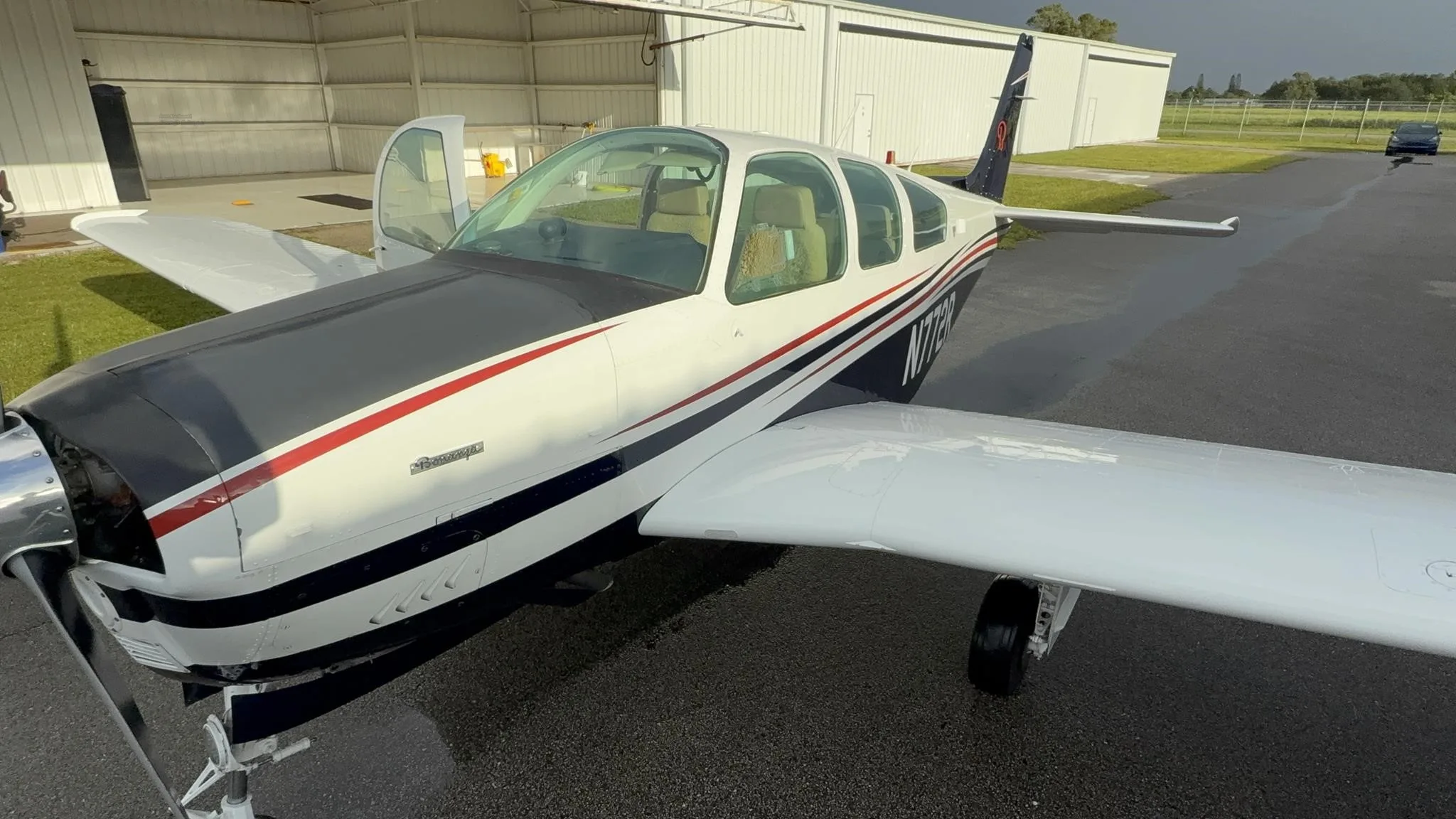 Exterior view of a 1980 BEECHCRAFT F33A BONANZA, N772R.