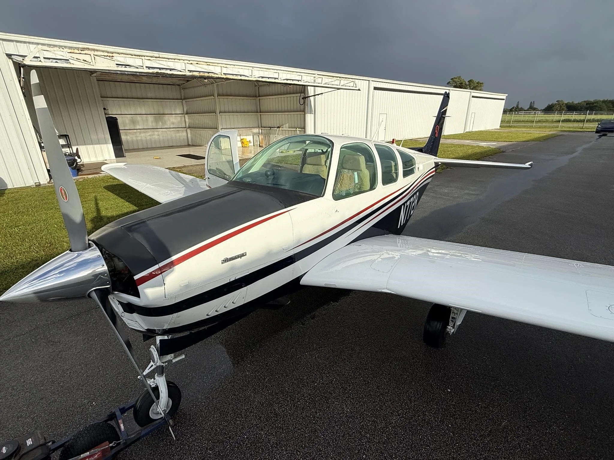 Exterior view of a 1980 BEECHCRAFT F33A BONANZA, N772R.