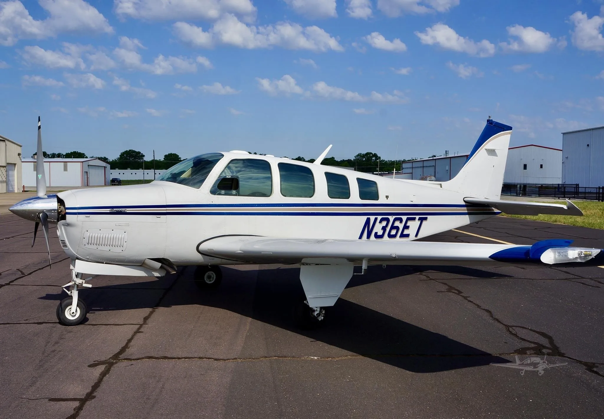 Exterior view of a 1981 BEECHCRAFT A36 BONANZA, N36ET.