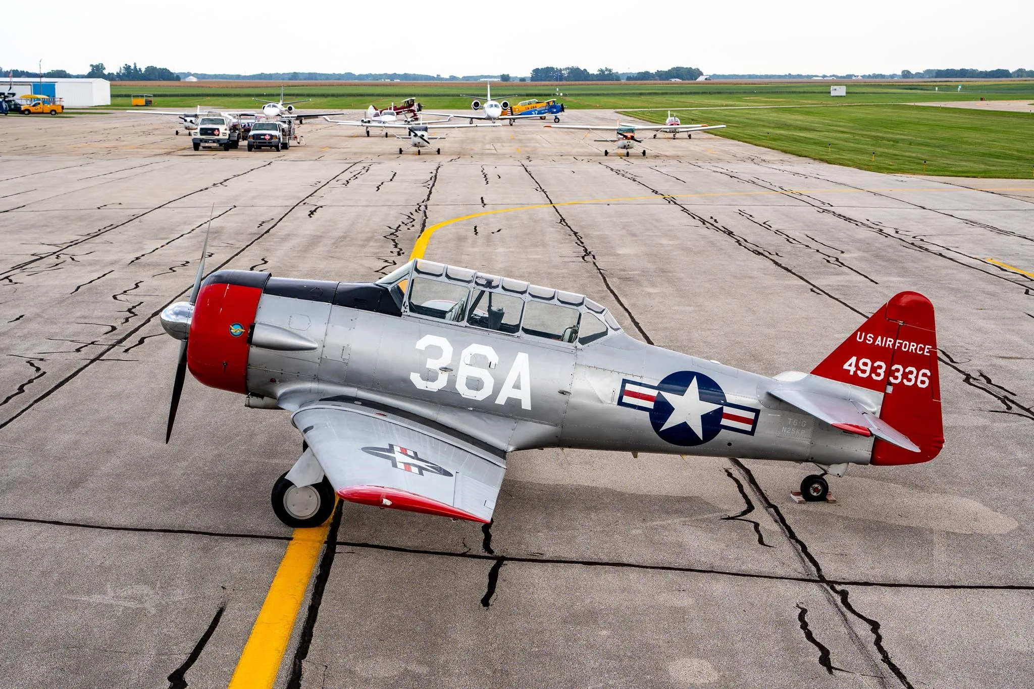 Exterior view of a 1951 NORTH AMERICAN AT-6G, N25KP.