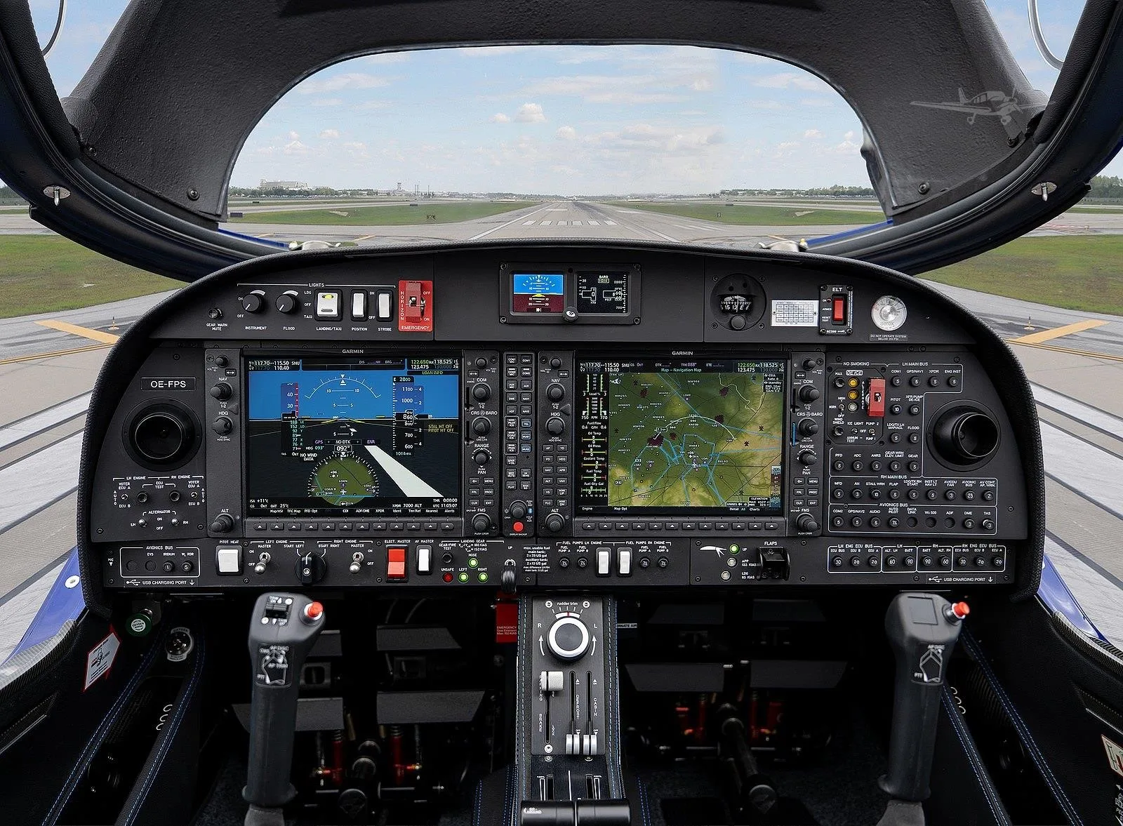 Cockpit and instrument panel of a 2027 DIAMOND DA42 VI.