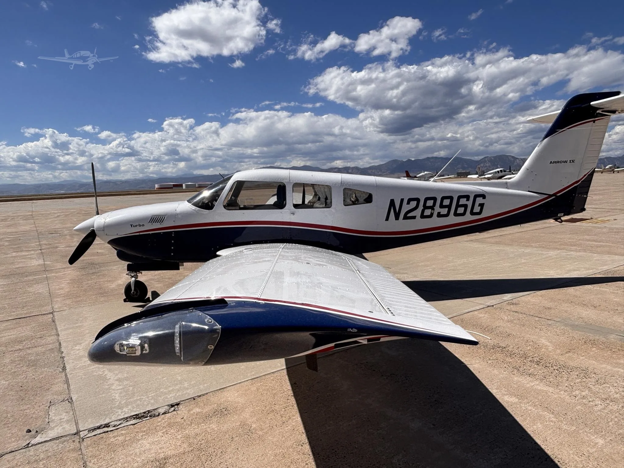 Exterior view of a 1979 PIPER TURBO ARROW IV, N2896G.