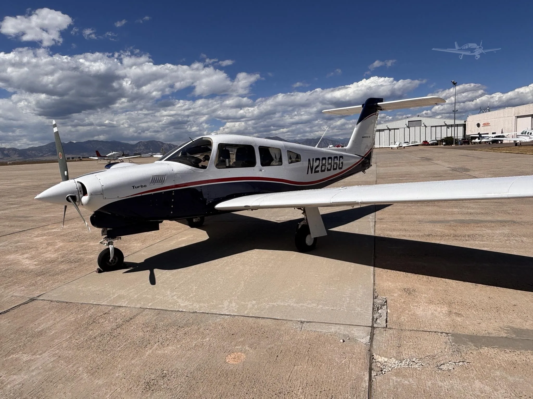 Exterior view of a 1979 PIPER TURBO ARROW IV, N2896G.