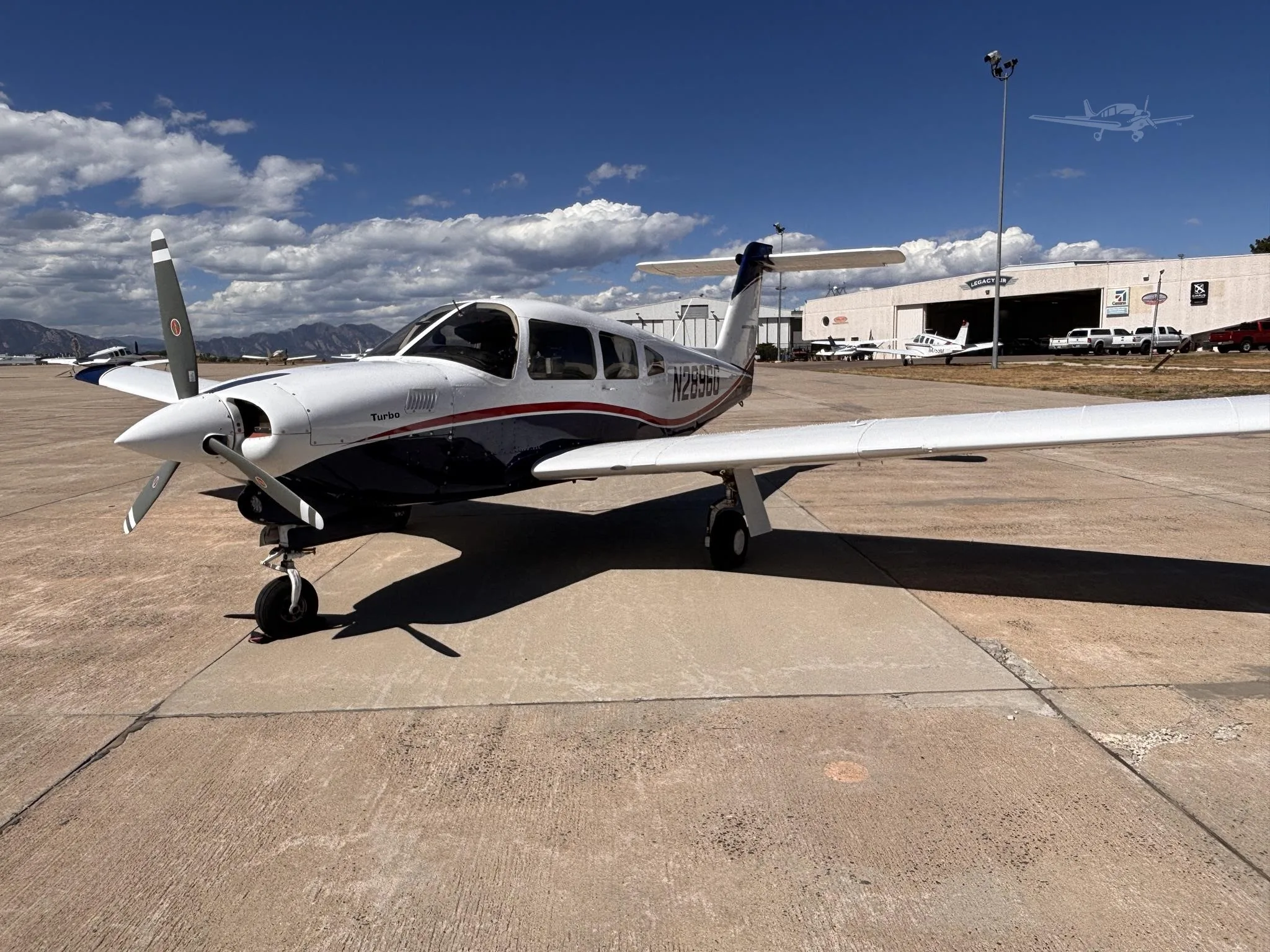 Exterior view of a 1979 PIPER TURBO ARROW IV, N2896G.