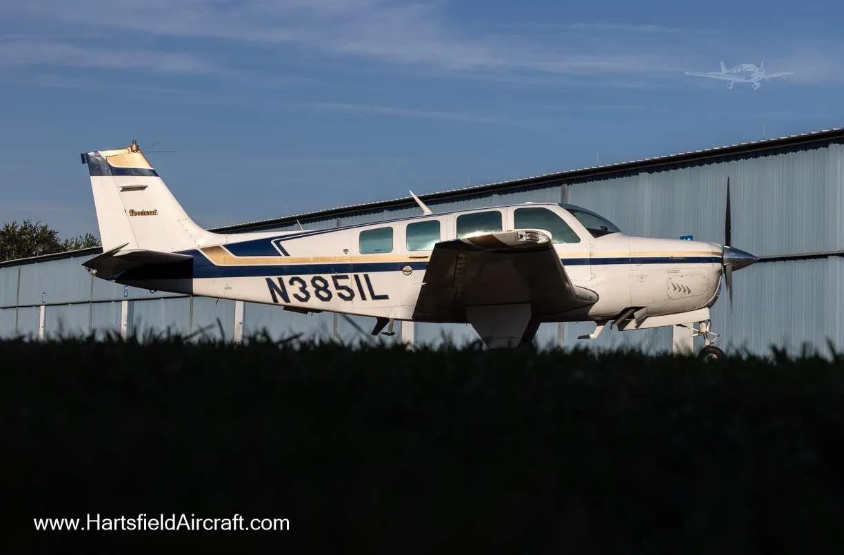 Exterior view of a 1981 BEECHCRAFT A36 BONANZA, N3851L.