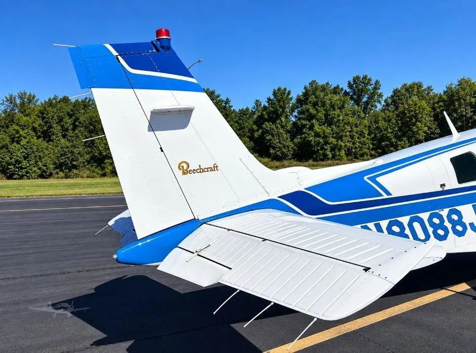 Exterior view of a 1990 BEECHCRAFT A36 BONANZA, N8088J.