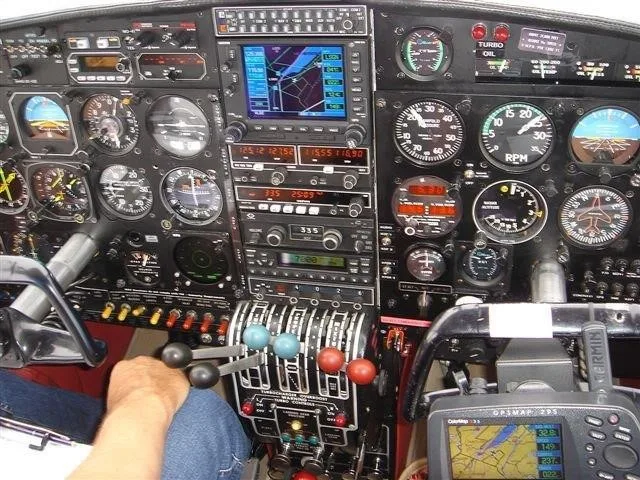 Cockpit and instrument panel of a 1966 PIPER TURBO AZTEC.