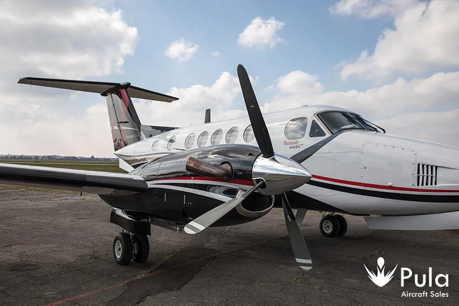 Exterior view of a 1980 Beechcraft King Air 200, G-VALK.