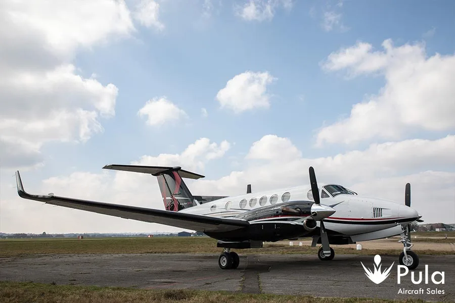 Exterior view of a 1980 Beechcraft King Air 200, G-VALK.