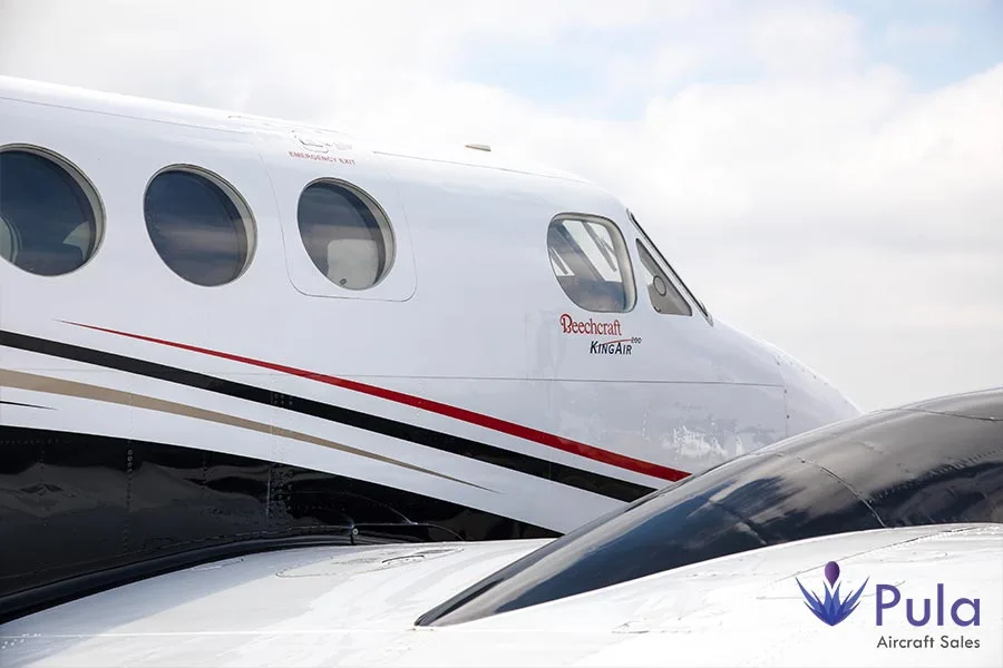 Exterior view of a 1980 Beechcraft King Air 200, G-VALK.
