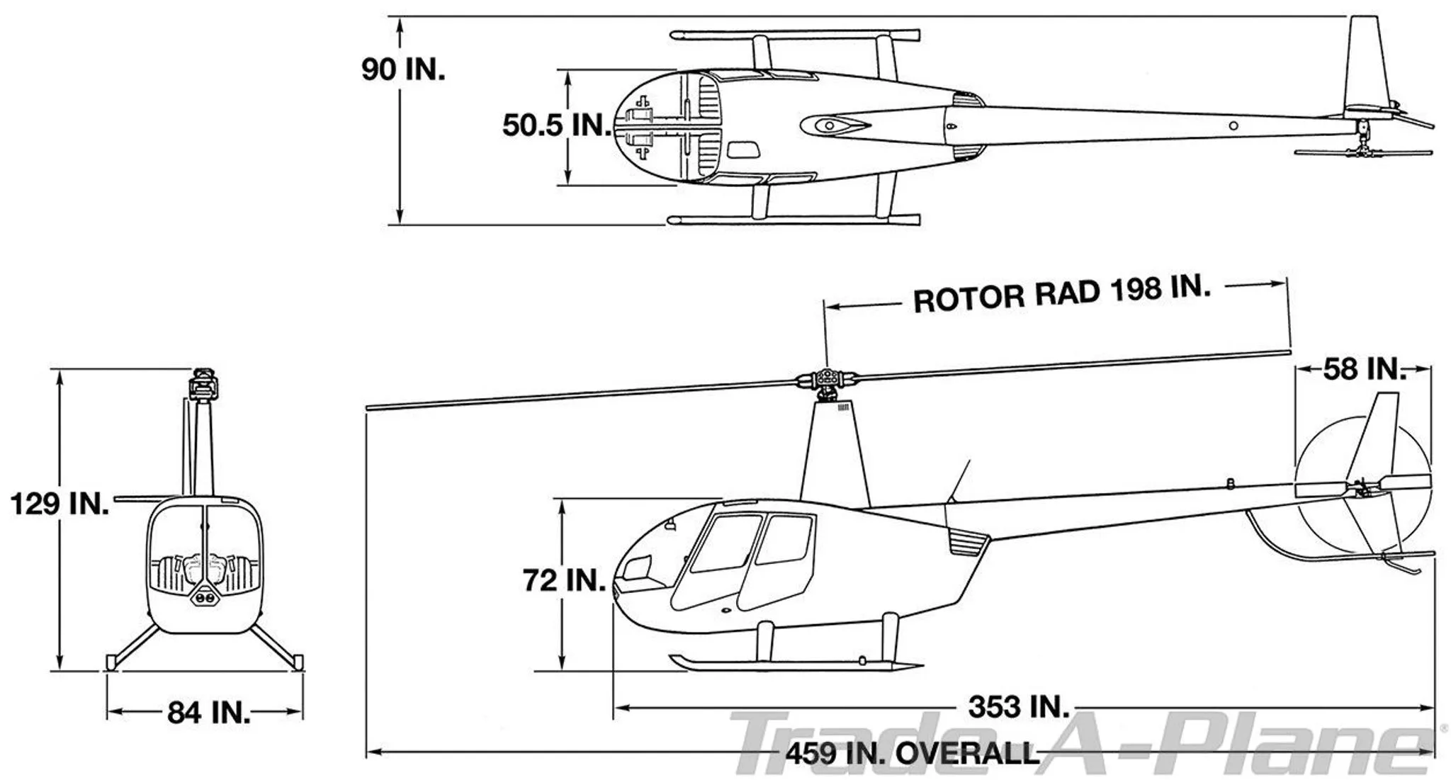 Specification or layout diagram for a 2025 ROBINSON R44 RAVEN II.