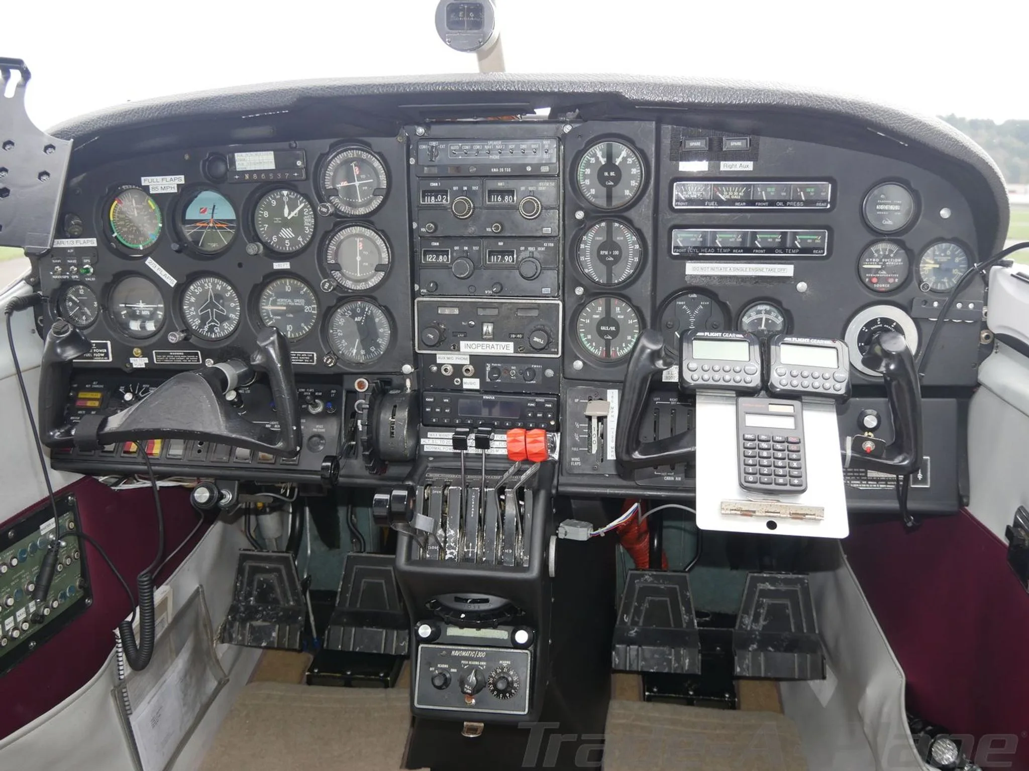 Cockpit and instrument panel of a 1970 CESSNA 337E.
